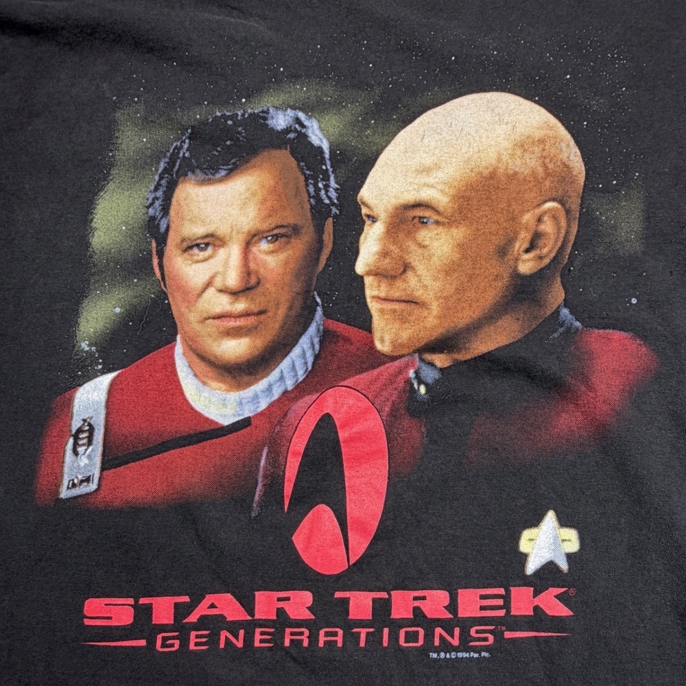 Vintage 1994 Star Trek Generations T Shirt XL Single Stitch Kirk Picard Black